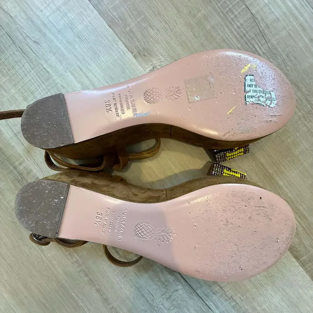 Sandals Aquazzura Firenze Beaded Suede Platform Wedge Sandals Size 38.5